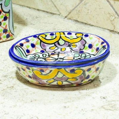Alternate image for Talavera-Style Ceramic Soap Dish from Mexico Hidalgo Bouquet