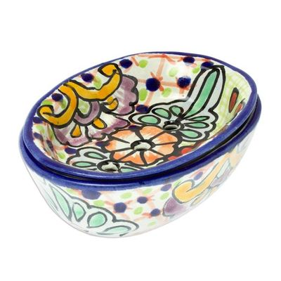 Alternate image for Talavera-Style Ceramic Soap Dish from Mexico Hidalgo Bouquet