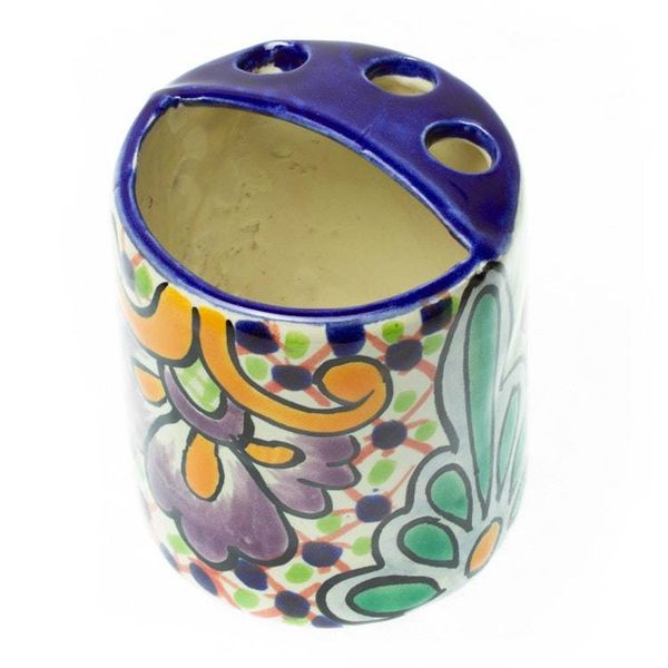 Alternate image for Green Dominant Talavera Style Toothbrush Holder from Mexico Hidalgo Bouquet