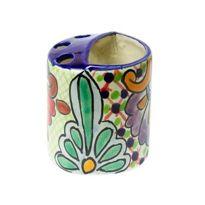 Alternate image for Green Dominant Talavera Style Toothbrush Holder from Mexico Hidalgo Bouquet