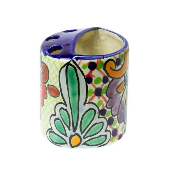 Alternate image for Green Dominant Talavera Style Toothbrush Holder from Mexico Hidalgo Bouquet