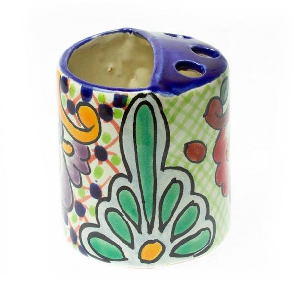 Alternate image for Green Dominant Talavera Style Toothbrush Holder from Mexico Hidalgo Bouquet