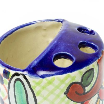 Alternate image for Green Dominant Talavera Style Toothbrush Holder from Mexico Hidalgo Bouquet