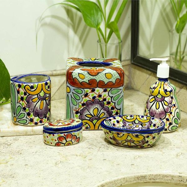 Alternate image for Green Dominant Talavera Style Toothbrush Holder from Mexico Hidalgo Bouquet