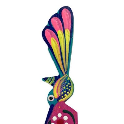 Alternate image for Handmade Floral Bird-Themed Copal Wood Bookmark from Mexico Reading Hummingbird