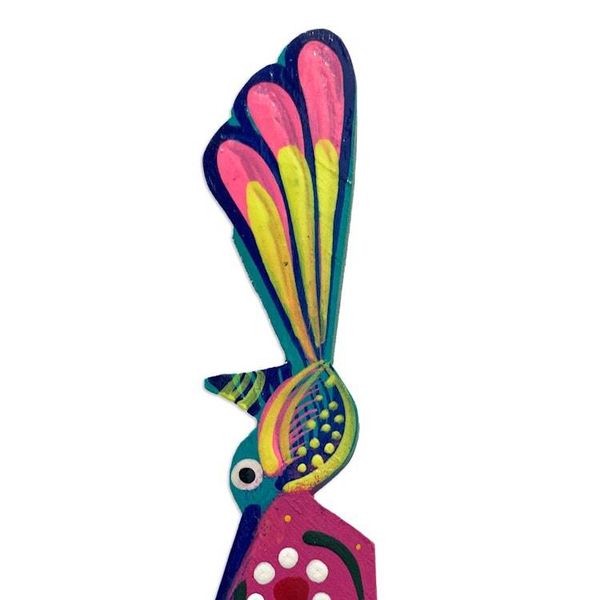 Alternate image for Handmade Floral Bird-Themed Copal Wood Bookmark from Mexico Reading Hummingbird
