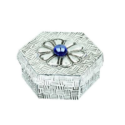 Alternate image for Hexagonal Aluminum Decorative Box with Flower from Mexico Hexagonal Blue