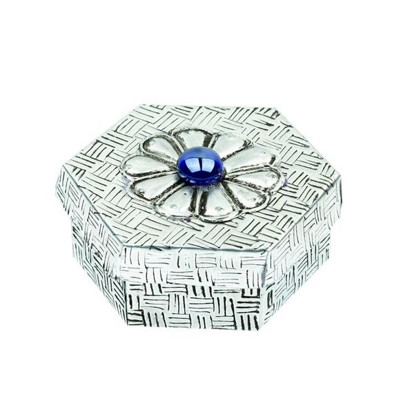 Alternate image for Hexagonal Aluminum Decorative Box with Flower from Mexico Hexagonal Blue