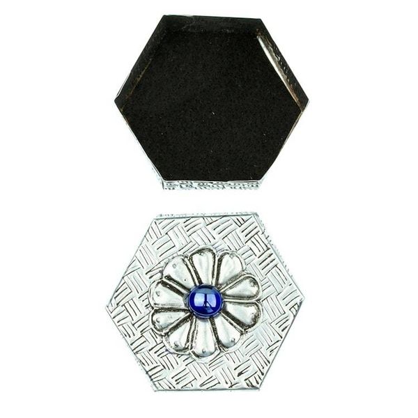 Alternate image for Hexagonal Aluminum Decorative Box with Flower from Mexico Hexagonal Blue