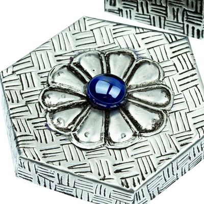 Alternate image for Hexagonal Aluminum Decorative Box with Flower from Mexico Hexagonal Blue
