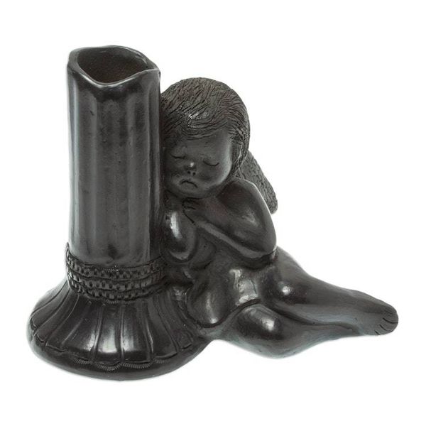 Alternate image for Handmade Taper Candleholder in Ceramic Sleeping Angel