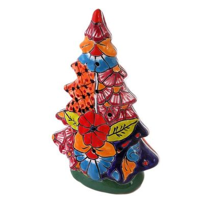 Alternate image for Christmas Tree Talavera Ceramic Lantern from Mexico Christmas Glow