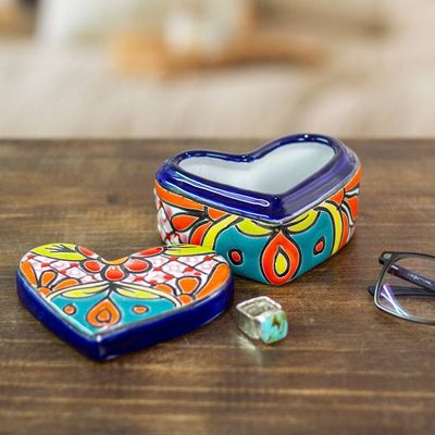 Alternate image for Heart-Shaped Floral Talavera Ceramic Decorative Box Classic Romance