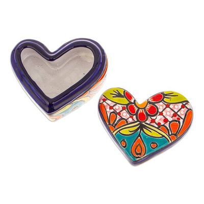 Alternate image for Heart-Shaped Floral Talavera Ceramic Decorative Box Classic Romance