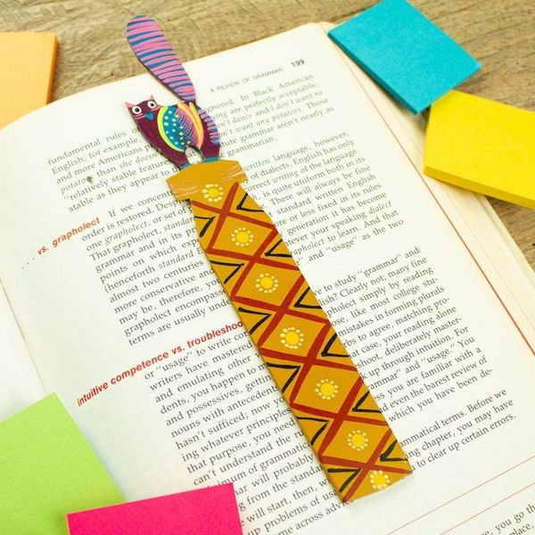 Alternate image for Feline-Themed Copal Wood Bookmark Artisan Carved in Mexico Reading Feline