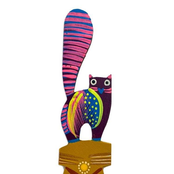 Alternate image for Feline-Themed Copal Wood Bookmark Artisan Carved in Mexico Reading Feline
