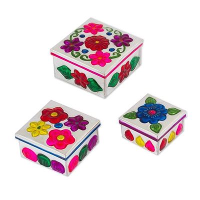 Alternate image for Three Tin Nesting Boxes with Floral Designs from Mexico Floral Companions