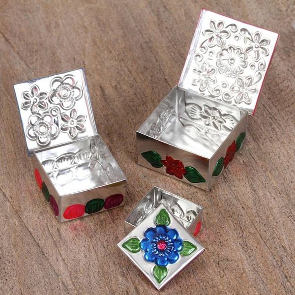 Alternate image for Three Tin Nesting Boxes with Floral Designs from Mexico Floral Companions