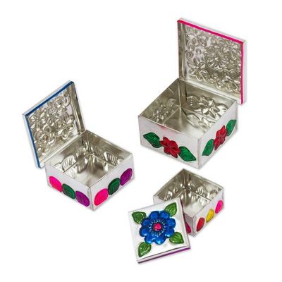 Alternate image for Three Tin Nesting Boxes with Floral Designs from Mexico Floral Companions