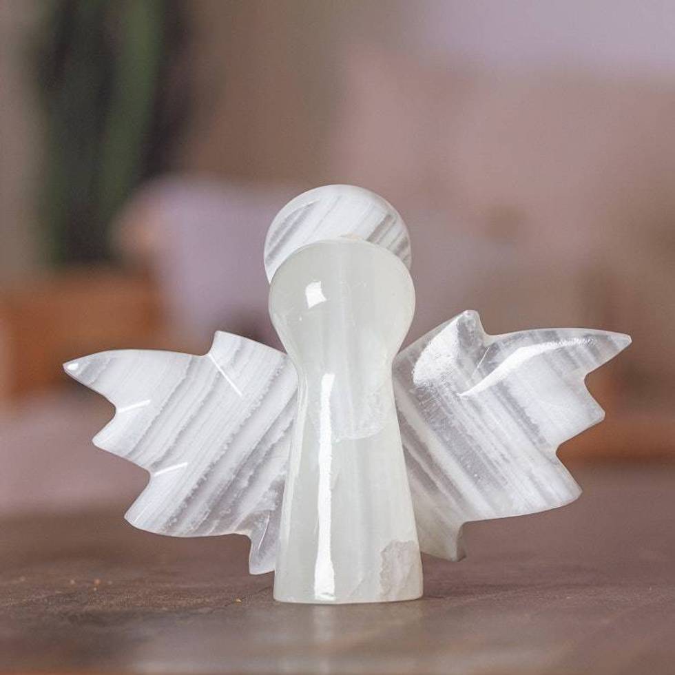 Onyx Sculpture of Angel Handcrafted in Mexico 'Precious Heaven'