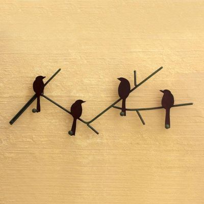 Alternate image for Unique Steel Bird Coat and Key Holder Birds on Winter Wood