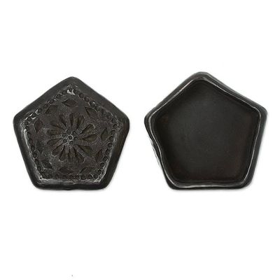 Alternate image for Mexican Barro Negro Decorative Box Floral Pentagon