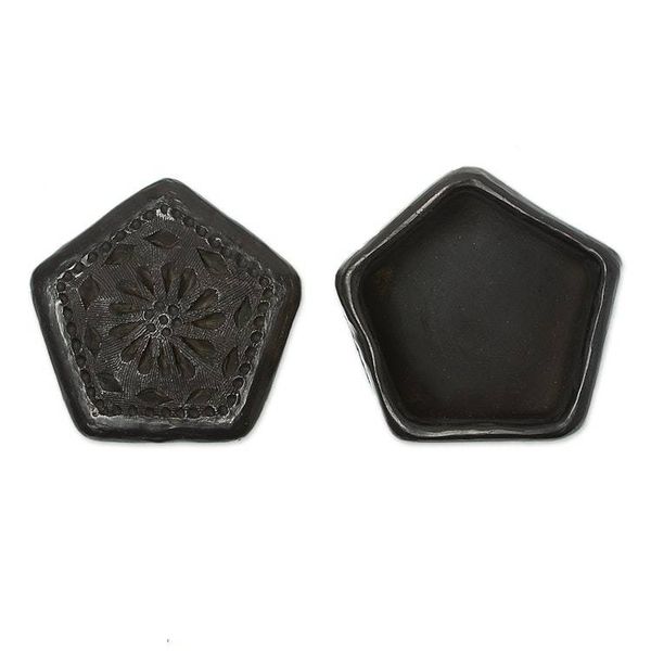 Alternate image for Mexican Barro Negro Decorative Box Floral Pentagon