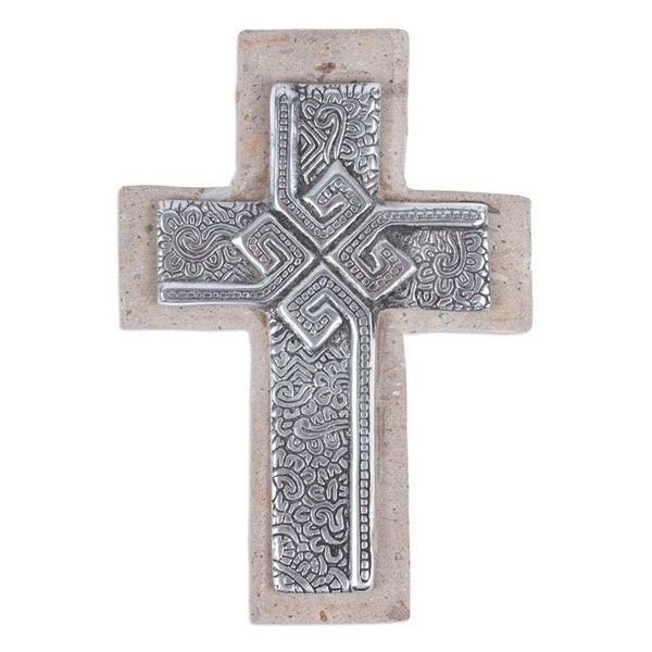 Alternate image for Eco-Friendly Pewter and Reclaimed Stone Wall Cross Timeless Faith