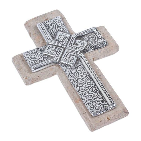 Alternate image for Eco-Friendly Pewter and Reclaimed Stone Wall Cross Timeless Faith