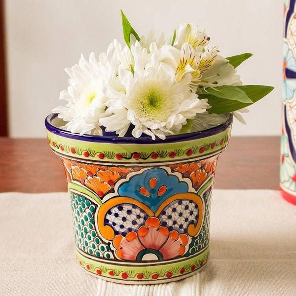 Alternate image for Hand-Painted Ceramic Flower Pot from Mexico Bright Talavera