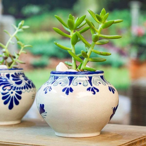 Alternate image for Hand-Painted Talavera-Style Ceramic Dove Planter in Blue Puebla Doves