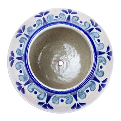 Alternate image for Hand-Painted Talavera-Style Ceramic Dove Planter in Blue Puebla Doves