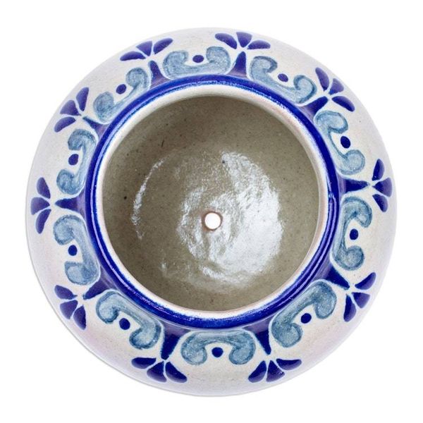 Alternate image for Hand-Painted Talavera-Style Ceramic Dove Planter in Blue Puebla Doves