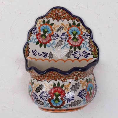 Alternate image for Floral Talavera-Style Ceramic Wall Planter from Mexico Lively Talavera