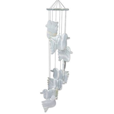 Alternate image for Mexican Handcrafted Natural White Onyx Dove-Themed Mobile Feathers to Heaven