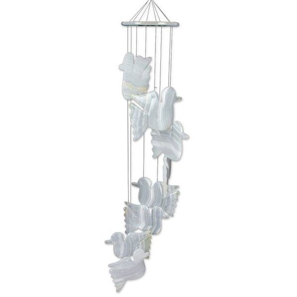 Alternate image for Mexican Handcrafted Natural White Onyx Dove-Themed Mobile Feathers to Heaven