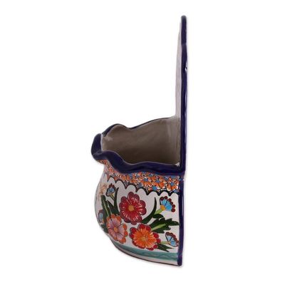 Alternate image for Hand-Painted Talavera-Style Ceramic Wall Planter from Mexico Bouquet Display