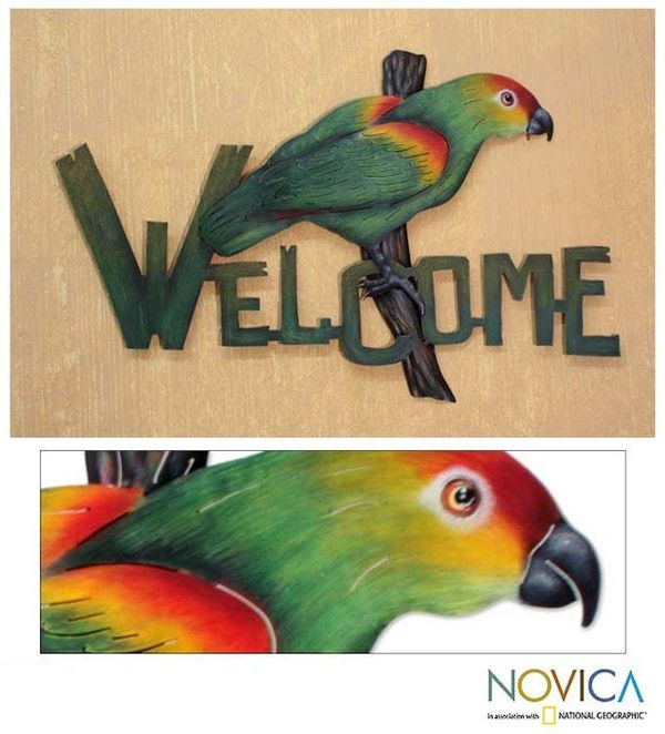 Alternate image for Bird Motif Steel Welcome Sign Outdoor Living Perky Parrot