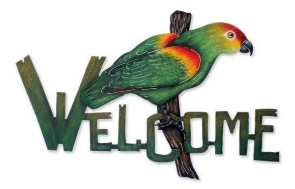 Alternate image for Bird Motif Steel Welcome Sign Outdoor Living Perky Parrot