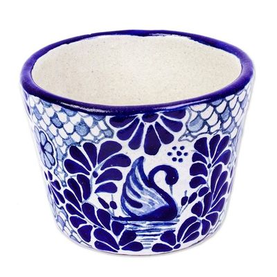 Alternate image for Handmade Talavera-Style Flower Pot Blue Swan