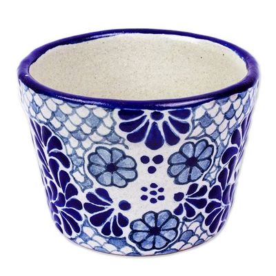 Alternate image for Handmade Talavera-Style Flower Pot Blue Swan