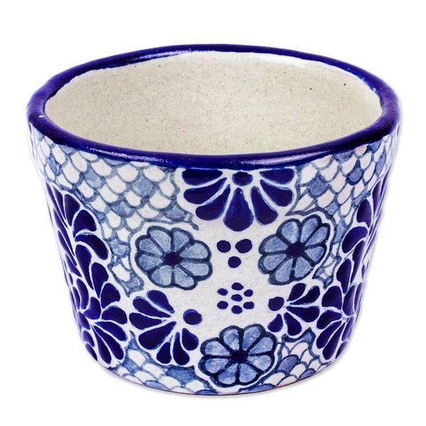 Alternate image for Handmade Talavera-Style Flower Pot Blue Swan