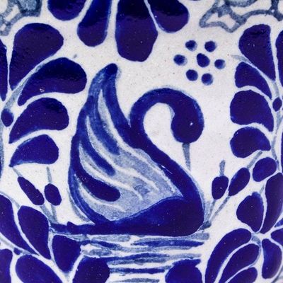 Alternate image for Handmade Talavera-Style Flower Pot Blue Swan