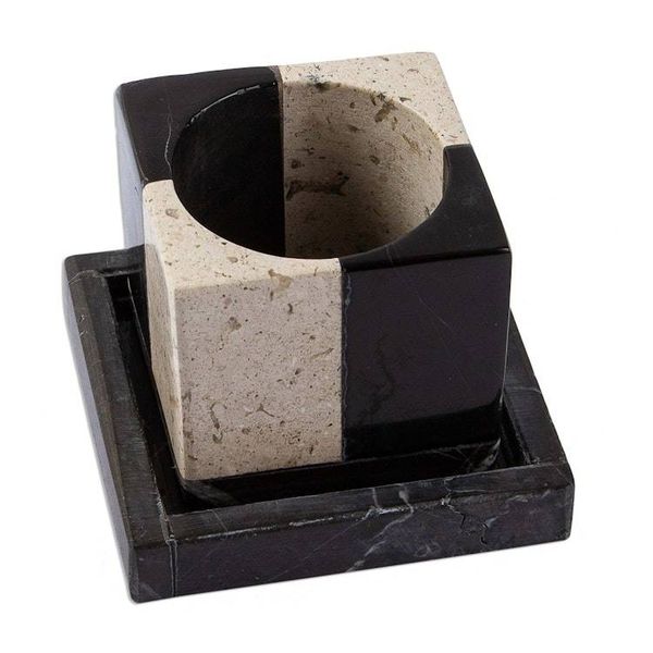 Alternate image for Square Travertine and Black Marble Planter with Saucer Attractive Opposites