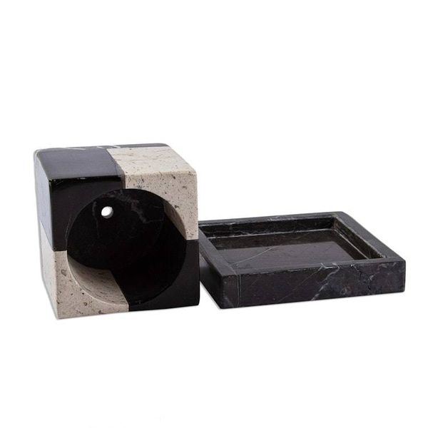 Alternate image for Square Travertine and Black Marble Planter with Saucer Attractive Opposites