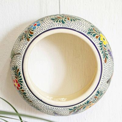 Alternate image for Grooved Circular High Fire Ceramic Bird Feeder Mexico Feeding Circle