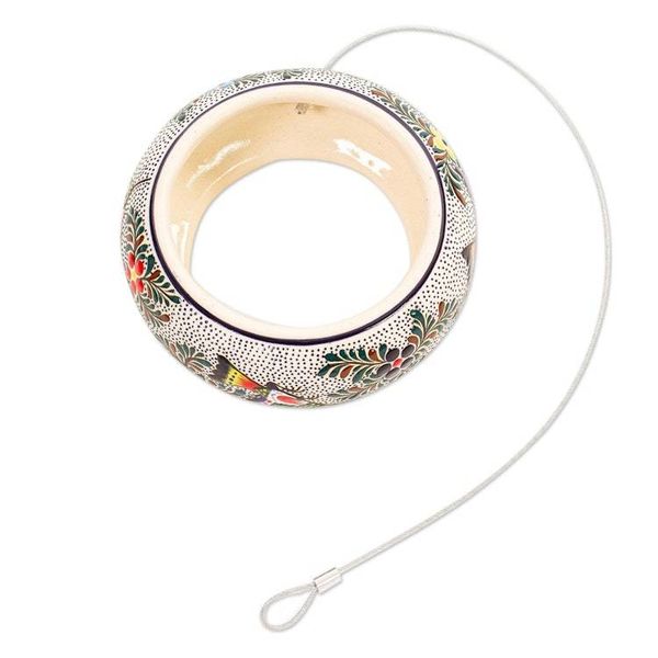 Alternate image for Grooved Circular High Fire Ceramic Bird Feeder Mexico Feeding Circle