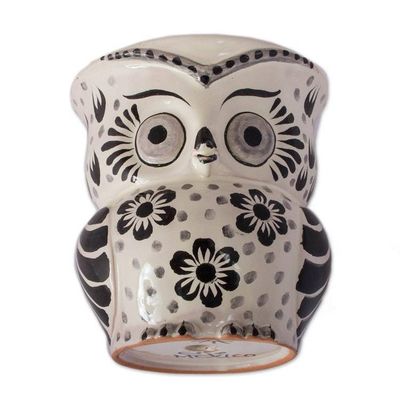 Alternate image for Black and White Ceramic Owl Flower Pot from Mexico Floral Owl