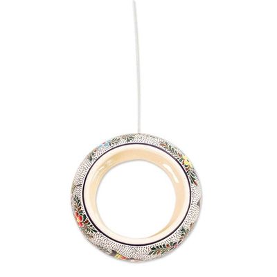 Alternate image for Grooved Circular High Fire Ceramic Bird Feeder Mexico Feeding Circle