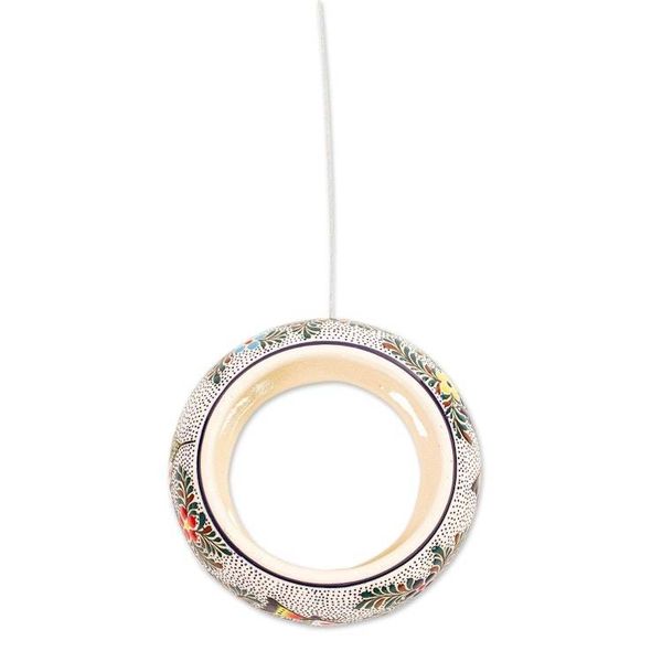Alternate image for Grooved Circular High Fire Ceramic Bird Feeder Mexico Feeding Circle